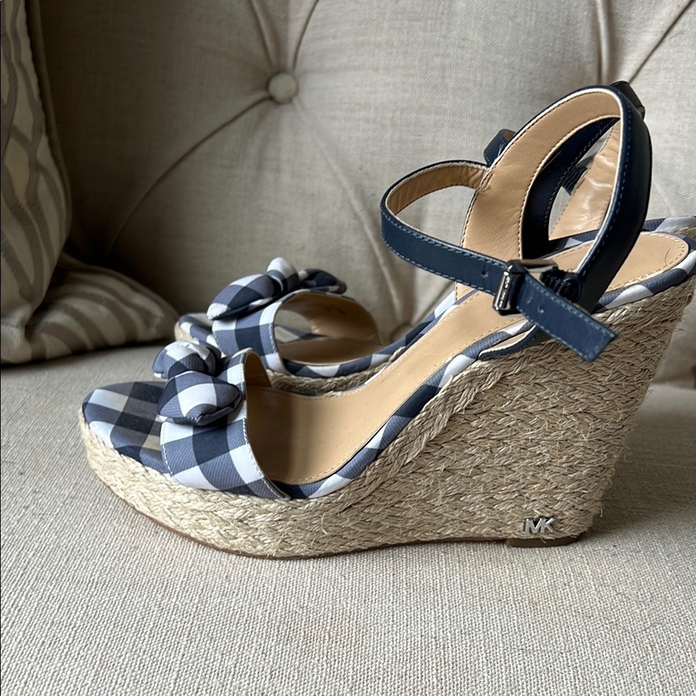 MICHAEL Michael Kors Navy and White Checkered Wedges - Picture 3 of 8